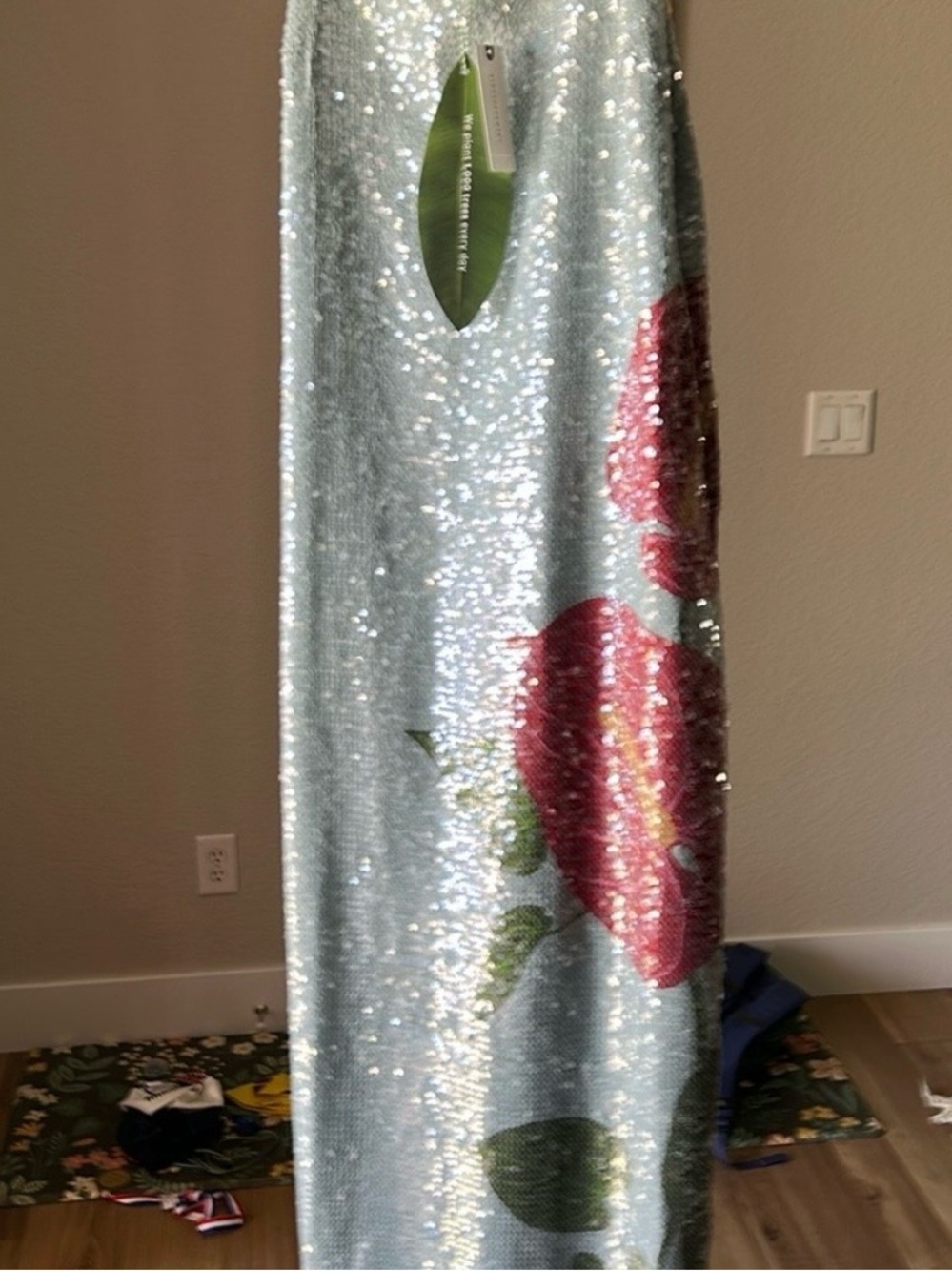 FARM Rio Sequin Light Blue Maxi Dress with Pink Floral - Picture 1 of 5